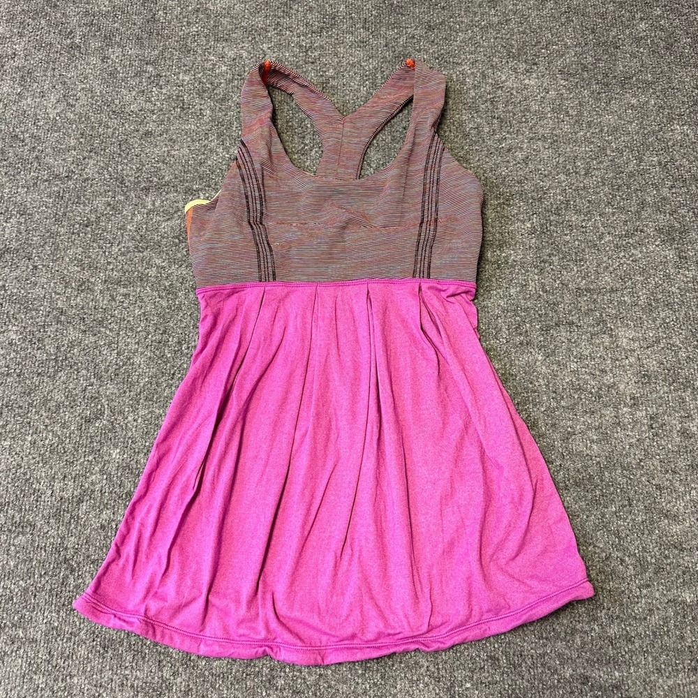 Lululemon Tank Top Womens Size 4 Pink Striped Racerback Built-in Bra Activewear